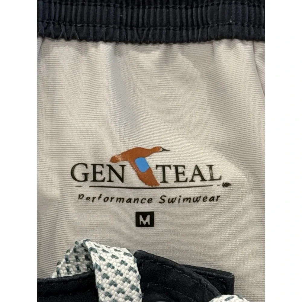 GenTeal Men's Performance Shorts Gray Blue Stretch Drawstring Lined Swim Trunks